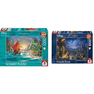 Schmidt Spiele 58030 Thomas Kinkade, Disney, Vaiana, Moana, 1000 Teile Puzzle, Normal & 59484 Thomas Kinkade, Disney Die Schöne und das Biest, Tanz im Mondlicht, 1000 Teile Puzzle