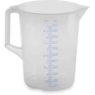 blizz-z Messkanne mit 5.000 ml Fassungsvermögen - Messbecher - 1 Stück | Praktische Messkanne mit blauer Skalierung in Liter & Milliliter - stabil, transparent, geschlossener Griff - Made in Germany