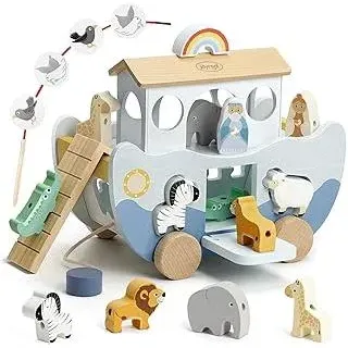 Joyreal Arche Noah Holz - Taufgeschenke für Mädchen Jungen Kinder, Geschenk Taufe, Montessori Spielzeug ab 1 2 3 Jahr, Holzspielzeug mit Bauernhof Spielzeug Sortier Stapel