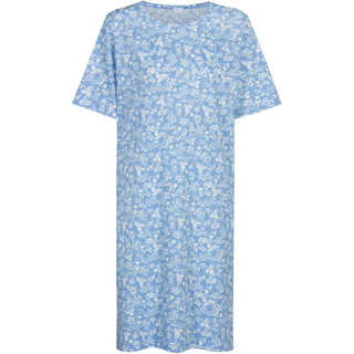 Nachthemd MEY "Flower Meadow", Damen, Gr. 46, N-Gr, blau (blau silk), Interlock, Obermaterial: 100% Baumwolle, gemustert, Basic knielang, Rundhals, Kleider Nachthemd, Floraler Print