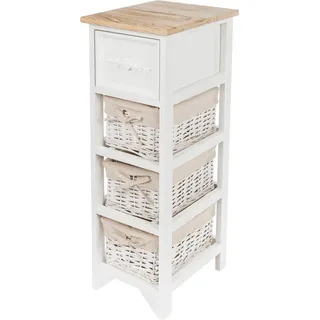 Vintage Holz Kommode weiß mit 2 Rattan Körben - 62 x 32 cm - Standregal mit Schublade im Landhaus Stil - Weiß