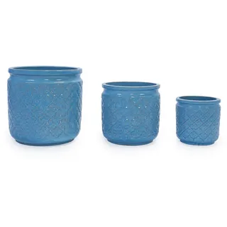 Blumentopf großes Keramikpflanztopfset Frost&hitzebeständig&Ablaufloch , Blau , Rund , 38 cm , Dekoration, Blumen & Blumentöpfe, Übertöpfe