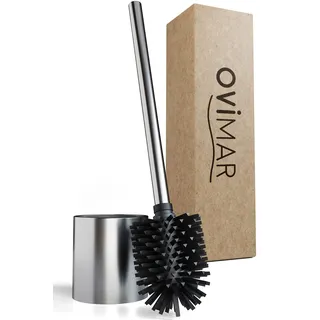 ovimar Toilettenbürste Trekroner Silber | Silikon Klobürste | freistehend | Edelstahl | für Bad und Gäste WC | WC Bürste mit bauchigem Klobürstenhalter | WC-Bürstenkopf wechselbar