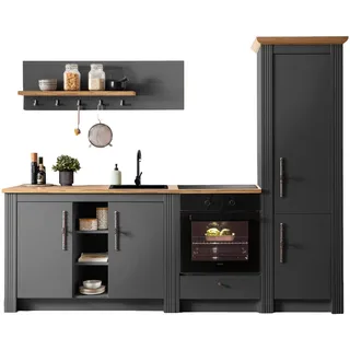 OTTO home Küchenzeile »KS-Westminster, Pantryküche im Landhaus Stil, hochwertige Metallgriffe« Set, Breite 257 cm, Kommode, Wandpaneel, Stauraumschrank, Herdumbau,