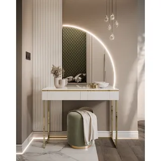 AURORA-Q GOLD Schminktisch, weiß glänzend auf goldenem Gestell version Rechte - Weiß, Gold