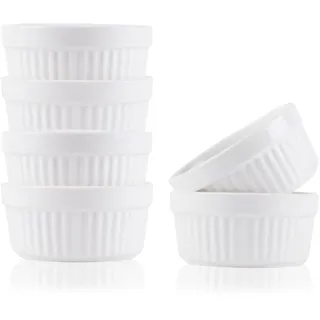 Creme Brulee Schälchen 6 Stück, 200 ml Souffle Förmchen Backofenfest, Creme-Brûlée-Auflaufförmchen-Soufflé-Becher zum Backen, Creme Brulee Schalen, Keramikförmchen Ofenfeste Förmchen (weiß)