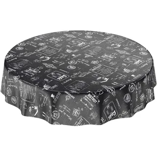 ANRO Wachstuchtischdecke abwaschbar Rund 140 cm Schwarz