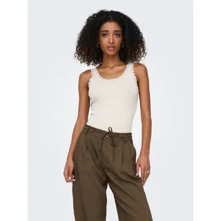 Only Tanktop ONLSARA – Tanktop mit Spitzendetail am Ausschnitt Baumwollmischung, regular fit weiß XL (42)