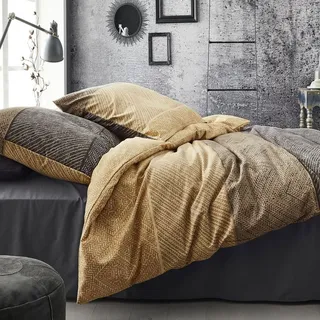 IRISETTE Fein-Biber Bettwäsche-Garnitur Enzo-8430 Größe 135x200+80x80 cm Farbe honig-40 - Braun/Grau