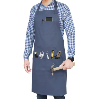 RUVANTI Professionelle Arbeitsschürze, langlebig, blau, für Männer und Frauen. Kochschürze, Küche, Grill, Barbier, Segeltuchschürze, bequem, mit Baumwolle angereichert. Extra lange Bänder,