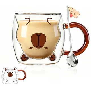 Geschenke für Frauen Süße Capybara Sachen Doppelwandige Kaffeegläser Kawaii Cappuccino Tassen Tee,Espresso,Latte Macchiato Gläser Weihnachtsgeschenke,Geburtstagsgeschenk,Lustige Geschenke für Freundin