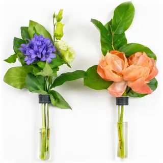 TWILG - Reagenzgläser für Blumen mit schwarzem Leder und Wandmagnet - 2er Set - Blumenvase, Reagenzgläser mit Ständer, Reagenzglas Wand, Magnetische vase
