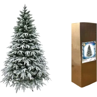 SHATCHI 7ft/2.1m Künstlicher Weihnachtsbaum Lappland Tanne-Schnee beflockt Grün 1205 PE/PVC Zweigspitzen, klappbarer Metallständer für Haus Weihnachtsdekorationen, 210cm