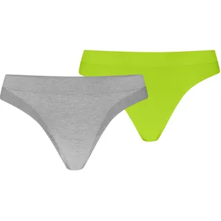 String PUMA "PUMA WOMEN 3D KNIT SPORT STRINGS", Damen, Gr. XL, grau melange, lime, Microfaser, Obermaterial: 59% Polyamid, 29% Polyester, 12% Elasthan, körpernah, Unterhosen String, nahtlose Ränder für eine unsichtbare Passform