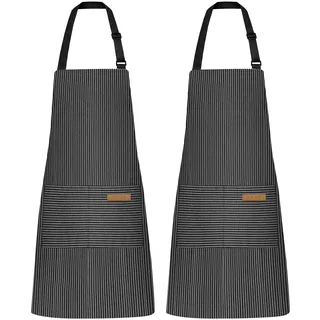 NLUS 2 Stück Küchenschürzen, verstellbare Lätzchen, weiche Kochschürze mit 2 Taschen, für Männer und Frauen