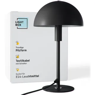 Lightbox Pilz-Tischlampe | Home Office Schreibtischlampe mit Wipp-Schalter | LED Lampe (E14 Fassung) als Nachttischlampe, Büro und Schreibtisch Zubehör | aus Metall in Schwarz Silberfarben