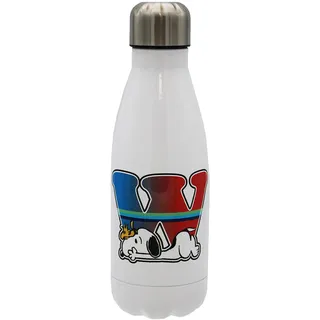 CYPBRANDS Snoopy-Edelstahl-Wasserflasche, hermetischer Verschluss, mit mehrfarbigem Buchstaben-W-Design, 550 ml, weiße Farbe, offizielles Produkt