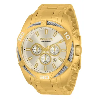 Invicta Bolt 34121 Herren uhr - Wasserdicht - Analog - Quarzuhrwerk - Edelstahl mit silbernen zifferblat - 50mm - Gold