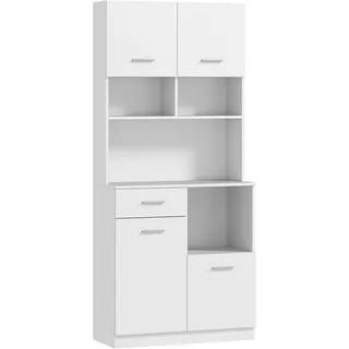 Homcom Küchenschrank Hochschrank mit verstellbaren Regalen Schublade Weiß , Holzwerkstoff , Nachbildung , 3 Fächer , 1 Schubladen , 35x180x80 cm , Küchen, Küchenmöbel, Küchenschränke, Geräteumbauschränke