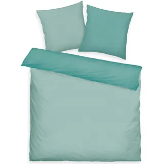 Tom Tailor Satin-Bettwäsche TWO-TONE SOLID COLORS Türkis 200 x 220 cm + 2 x 80 x 80 cm