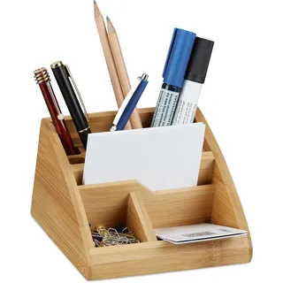 Relaxdays Schreibtisch Organizer Bambus 5 Fächer 12,7 x 15,5 x 8,7 cm