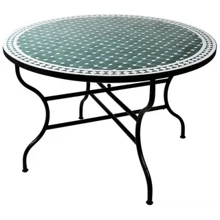 ORIGINAL Marokkanischer Mosaiktisch Gartentisch ø 120cm Groß rund klappbar | Runder klappbarer Mosaik Esstisch Mediterran | als Klapptisch für Balkon oder Garten | Marrakesch Grün Weiß 120cm - Grün, Weiß
