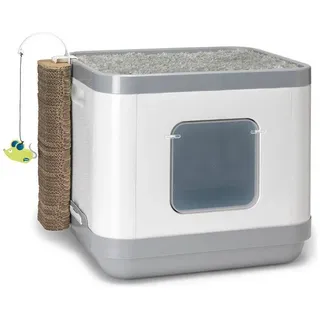 Karlie Katzentoilette Cube II grau 48x40x43cm mit Liegeplatz und Kratzplatte