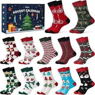 Adventskalender Socken Herren 12 Paar Mehrfarbig Größe 43-46 Baumwolle