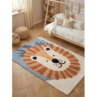 Hanse Home Kinderteppich Samba - Pflegeleichter Teppich Junge Mädchen, rutschfest & Waschbarer Formteppich Löwe, Kinderzimmer Weicher Spielteppich, Spielunterlage - Creme Multifarben, 140x200cm