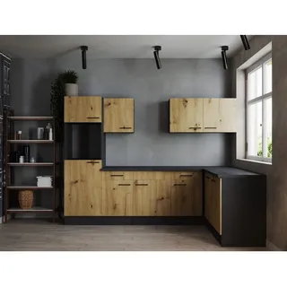 Respekta Winkelküche L-Form 280 cm Grau Matt Artisan Eiche