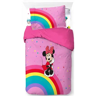 Jay Franco Disney Minnie Mouse Rainbow 100% Baumwolle Einzelbett-Set, 3-teilig – Enthält Bettbezug, Bettlaken & Kissenbezug