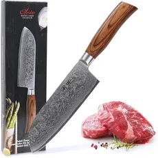 Wakoli EDIB Pro Premium Santoku Messer mit extra hoher 17 cm Klinge gefertigt aus 67 Lagen echtem Damaststahl mit Pakkaholzgriff I Damastmesser Küchenmesser und Profi Kochmesser