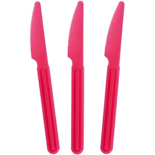 GioStyle 3er-Set Messer aus lebensmittelechtem Kunststoff | 19 cm | Fuchsia | Made in Italy | Perfekt für Partys, Picknicks, Camping | Linie Trippy
