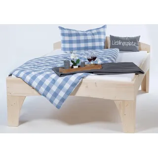 Holzbett Massivholzbett Zinkenbett (Zirbe) "Natur-Rosi" 160 220 38 ohne Kopfteil - Naturbelassen