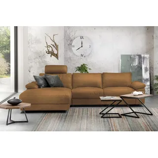 KAWOLA Sofa LOLA Ecksofa XL Stoff cognac mit motorischer Relaxfunktion Recamiere links - Braun