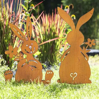 Bambelaa! Osterdeko Outdoor Gartendeko für Draußen Osterdekoration Ostern Deko Osterhasen Figuren Garten Gartenstecker Rost Hasen Roststecker Modern Schwarz Frühling XXL ca. 19x49 cm + 26x44,5 cm