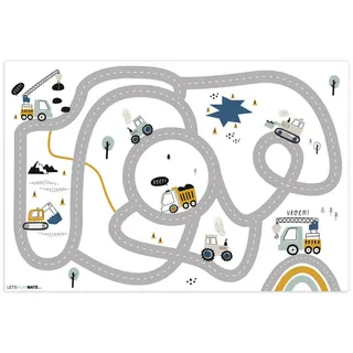 MuchoWow Kinderteppich Baustelle - Bagger - Auto - Regenbogen - Design 135x90 cm , Kunststoff , Rechteckig , 135x90 cm , Ce , rutschfest , Teppiche und Böden, Teppiche, Kinderteppiche