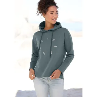 Kapuzensweatshirt ELBSAND "Darisa", Damen, Gr. S (36), blau (petrol), angeraute Sweatware, Obermaterial: 95% Baumwolle, 5% Elasthan, unifarben, figurumspielend hüftlang, ohne Ausschnitt, Sweatshirts Kapuzensweatshirt, mit Logodruck vorne, Hoodie, sportlich-casual