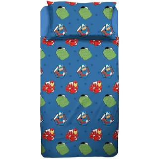Avengers, Bettlaken für französisches Bett, Bettlaken, Spannbettlaken, Kissenbezug, Blau, Marvel, Disney, 100% Baumwolle, offizielles Produkt