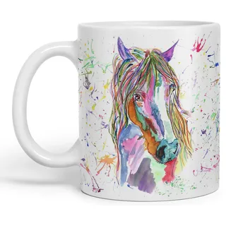 Vixar Pferd Aquarell Regenbogen Kunst Farbige Tasse Geschenk Geburtstag Arbeit Büro Weihnachten Tee Kaffee (weiß)