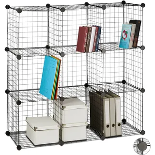 Relaxdays Steckregal Drahtgitter 110 x 110 x 36,5 cm Schwarz