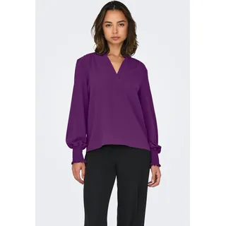 Blusenshirt ONLY "ONLMETTE V-NECK LS SMOCK TOP NOOS WVN", Damen, Gr. M, imperial lila, Web, Obermaterial: 100% Polyester, unifarben, regular fit normal, V-Ausschnitt, gesmokt, Shirts Blusenshirt
