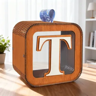 ARTREE Spardose Personalisierte für Kinder, A-Z Alphabet Sparbüchse Holz Spardose, Dekoration Kreative groß Sparschwein als Geschenke für Junge, Mädchen, Erwachsene, Geburtstag (T)