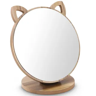 Zhufas Standspiegel Klein Stehend Stehend Holz Makeup Spiegel Tischspiegel 360 Grad Klappbarer Katzenspiegel Drehung Holz Tischspiegel für Schminktisch Schreibtisch, Schlafzimmer, Badezimmer