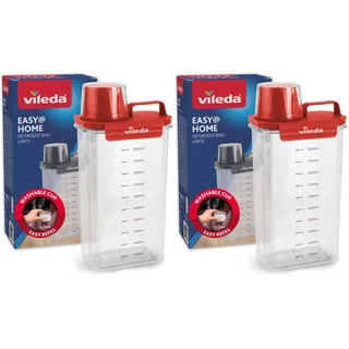 Vileda Waschmittelbox 2300ml rot - Praktische Aufbewahrungsbox für Waschpulver & Flüssigwaschmittel - Inklusive Messbecher für präzises Dosieren - Luftdichte & Platzsparende Waschpulverbox
