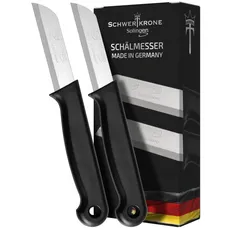Schwertkrone Solingen 2er Schälmesser Set - Obst- und Gemüsemesser aus rostfreiem Bandstahl - Floristenmesser Made in Germany - schwarz
