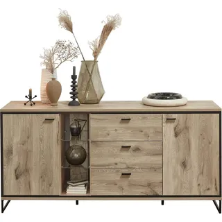 Livetastic Sideboard , Schwarz, Eichefarben , Metall , Mosaik , 6 Fächer , 3 Schublade(n) Schubladen , 180x86x49 cm , Made in Eu , Typenauswahl , Kleinmöbel, Kommoden, Sideboards