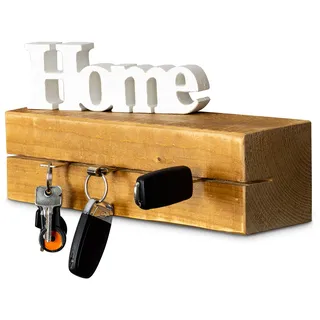 levandeo Schlüsselbrett Holz Massiv 35x10cm Eiche lackiert Schlüsselleiste Board - Braun