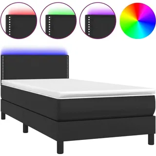 vidaXL Boxspringbett mit Matratze & LED Schwarz 90x200 cm Kunstleder - Schwarz