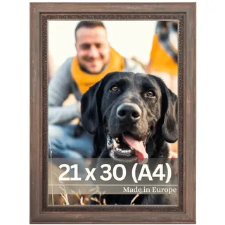 VictoR Bilderrahmen Boho Braun in 21x30 cm (A4) - Leiste: 30x16mm - Fotorahmen Vintage Deko Rustikal - Bilderrahmen Braun 20x30 - Landhaus
